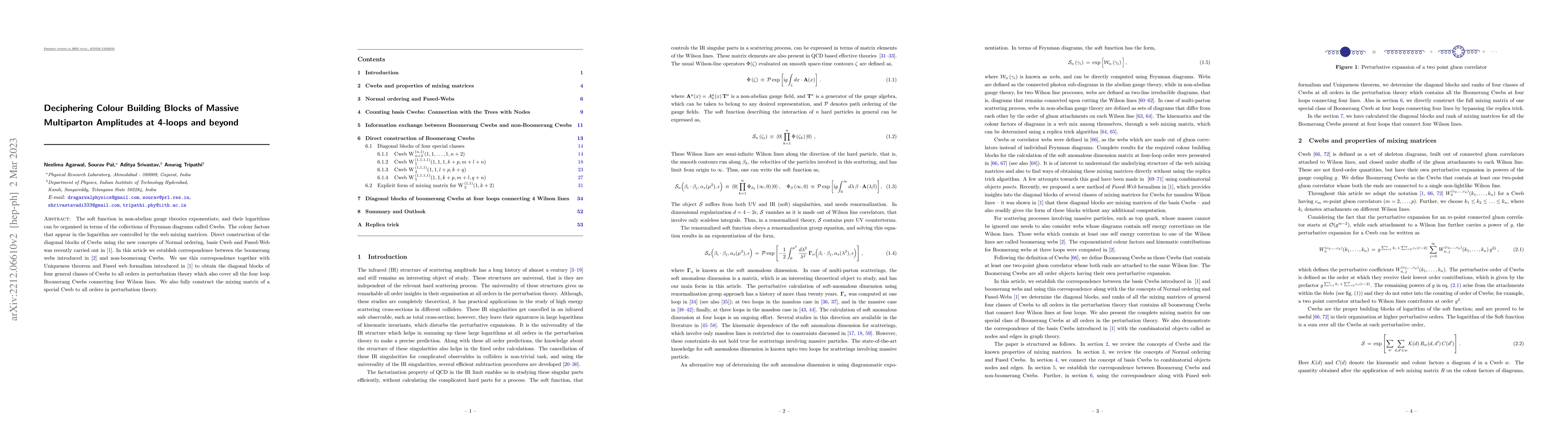 Thumbnail for Deciphering Colour Building Blocks of Massive Multiparton Amplitudes at
  4-loops and beyond