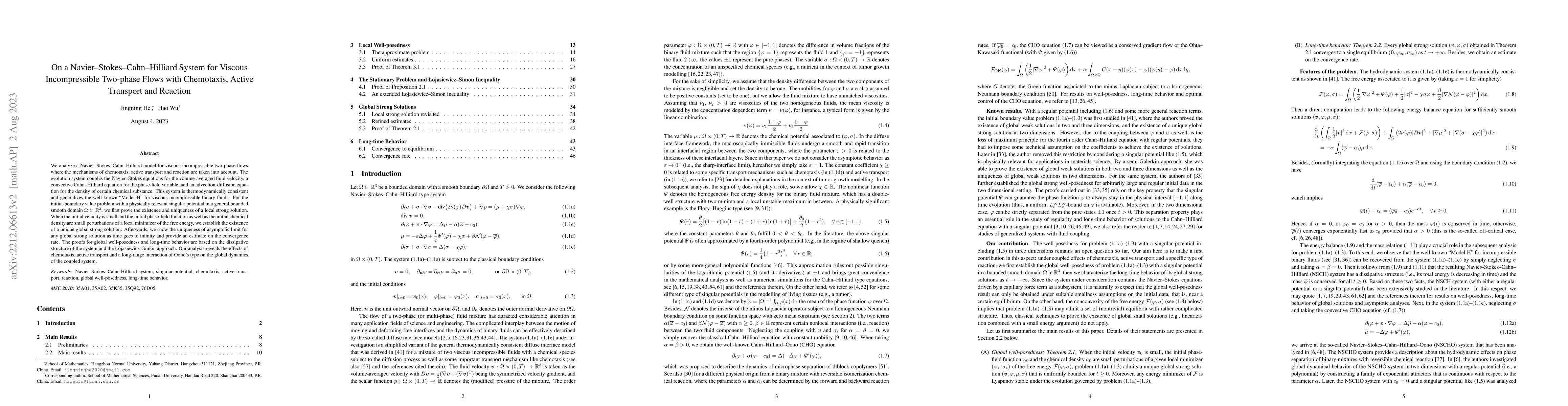 Thumbnail for On a Navier-Stokes-Cahn-Hilliard System for Viscous Incompressible
  Two-phase Flows with Chemotaxis, Active Transport and Reaction