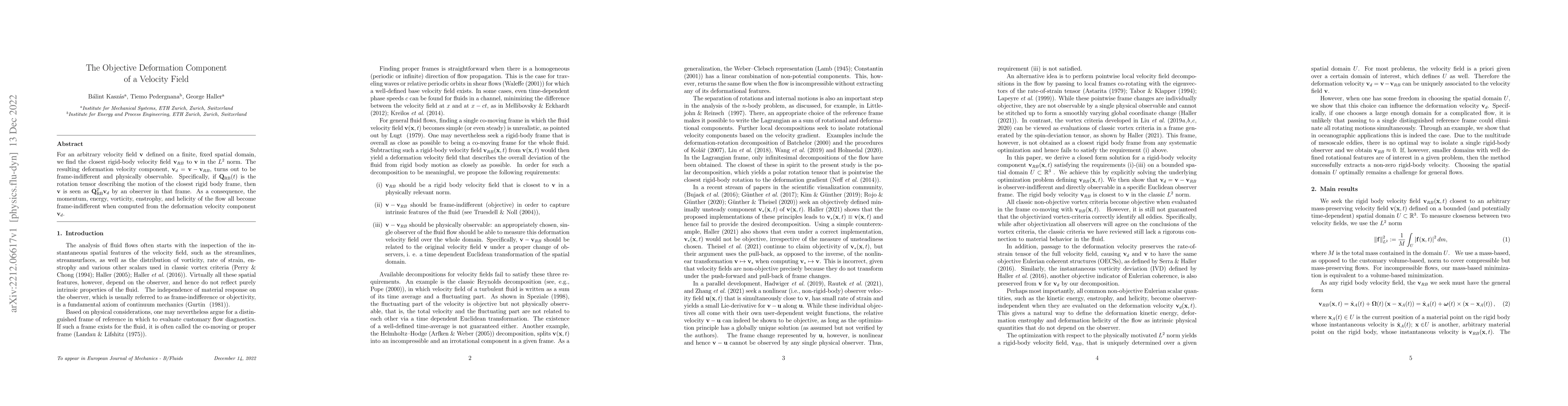 Thumbnail for The Objective Deformation Component of a Velocity Field