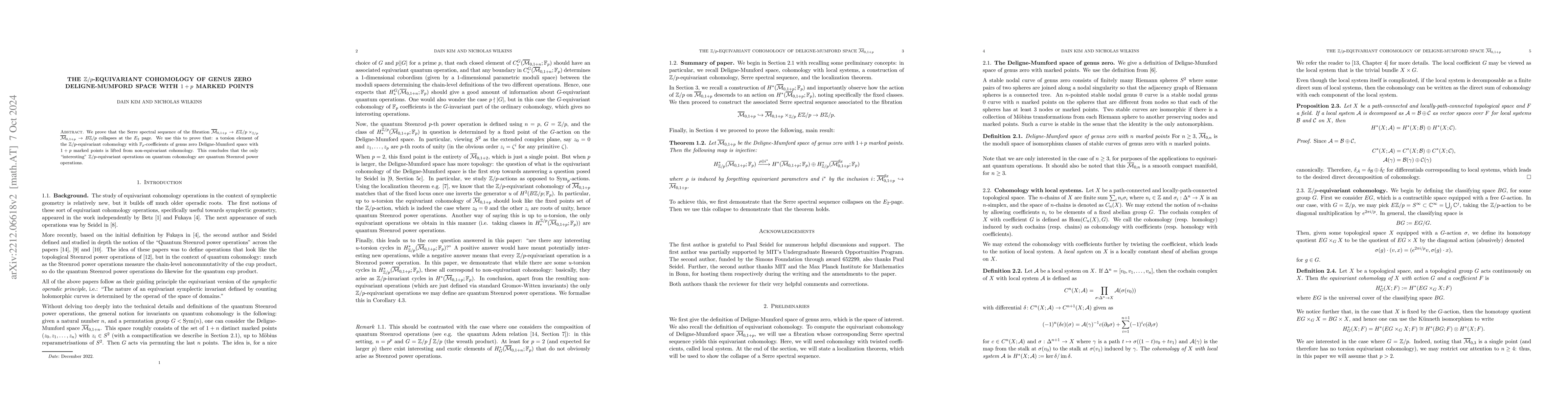Thumbnail for The $\mathbb Z/p$-equivariant cohomology of genus zero Deligne-Mumford
  space with $1+p$ marked points