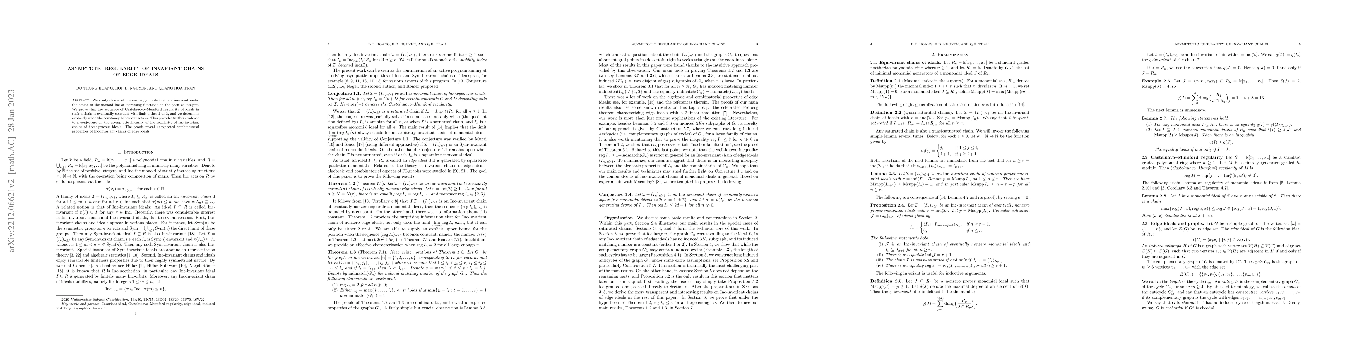 Thumbnail for Asymptotic regularity of invariant chains of edge ideals