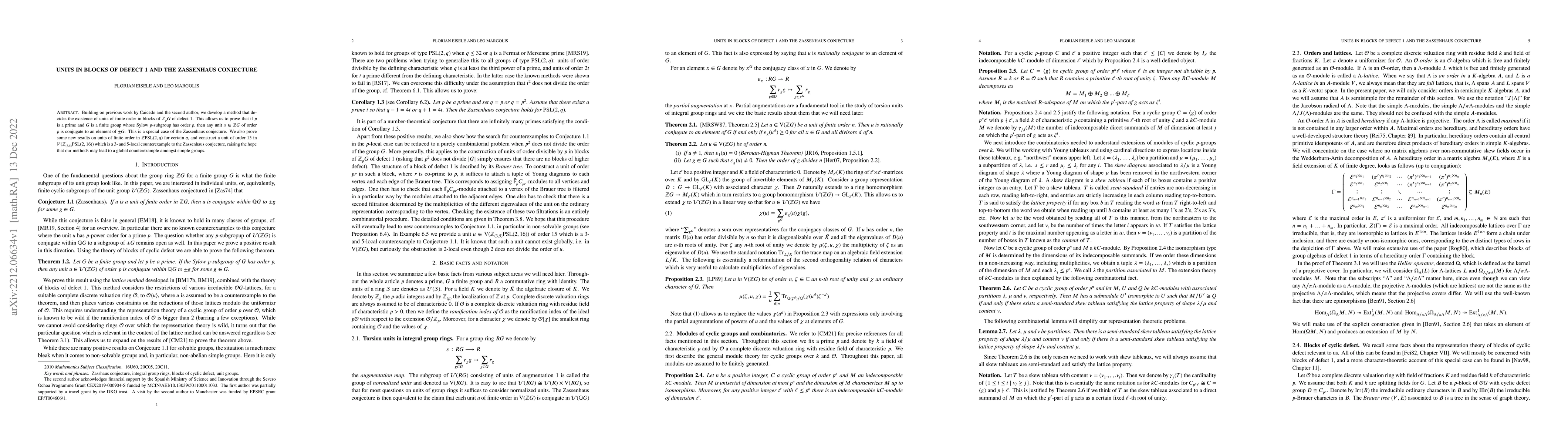 Thumbnail for Units in Blocks of Defect 1 and the Zassenhaus Conjecture