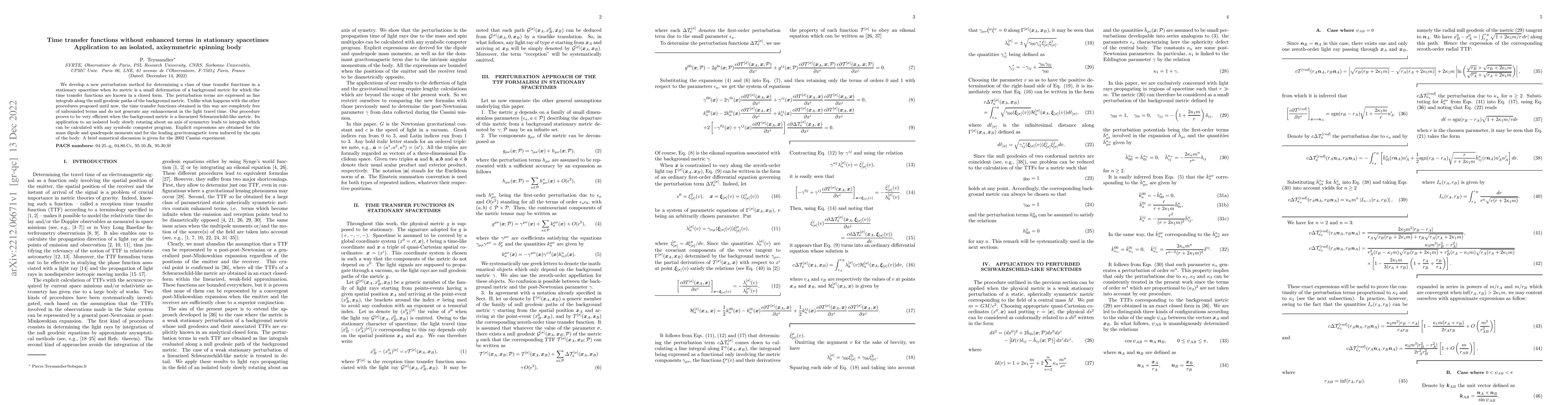 Thumbnail for Time transfer functions without enhanced terms in stationary spacetime
  -- Application to an isolated, axisymmetric spinning body
