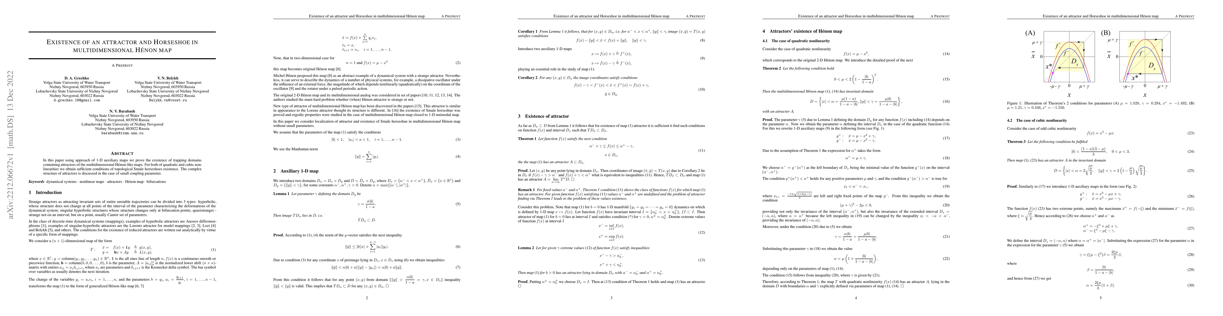 Thumbnail for Existence of an attractor and Horseshoe in multidimensional H\'{e}non
  map