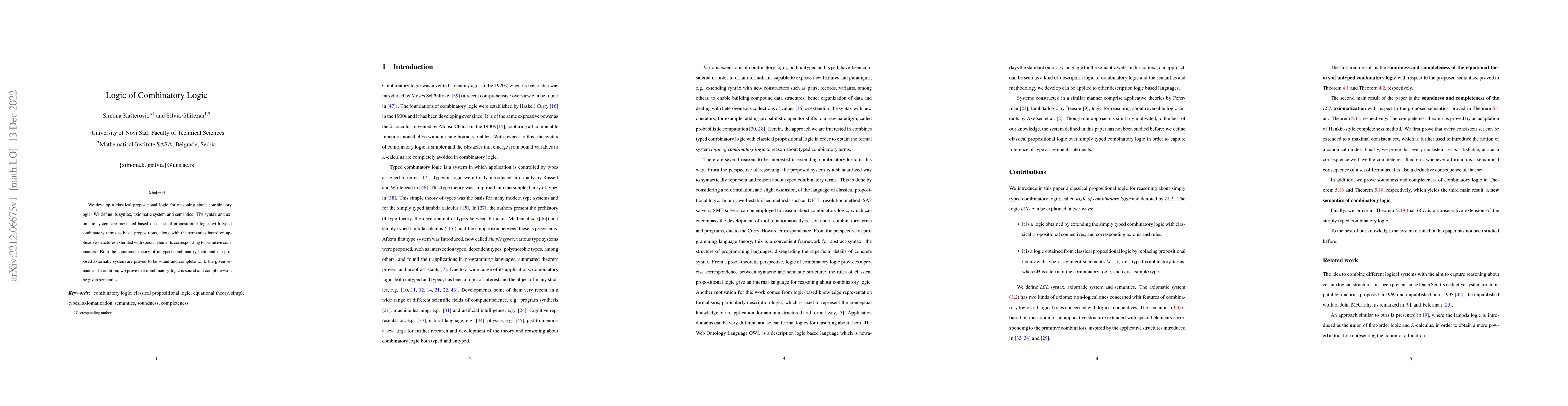 Thumbnail for Logic of Combinatory Logic