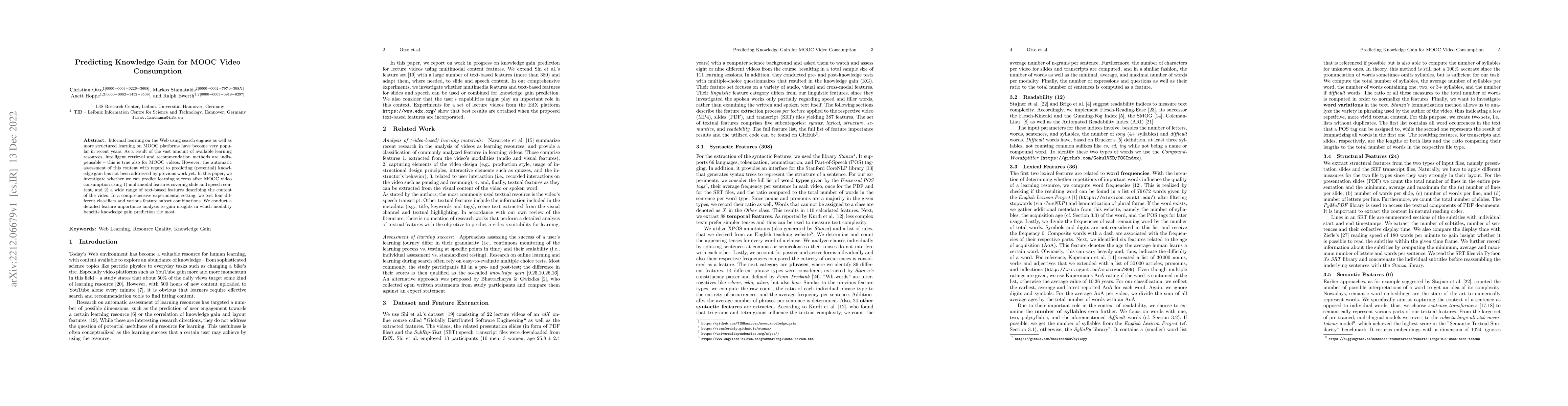 Thumbnail for Predicting Knowledge Gain for MOOC Video Consumption