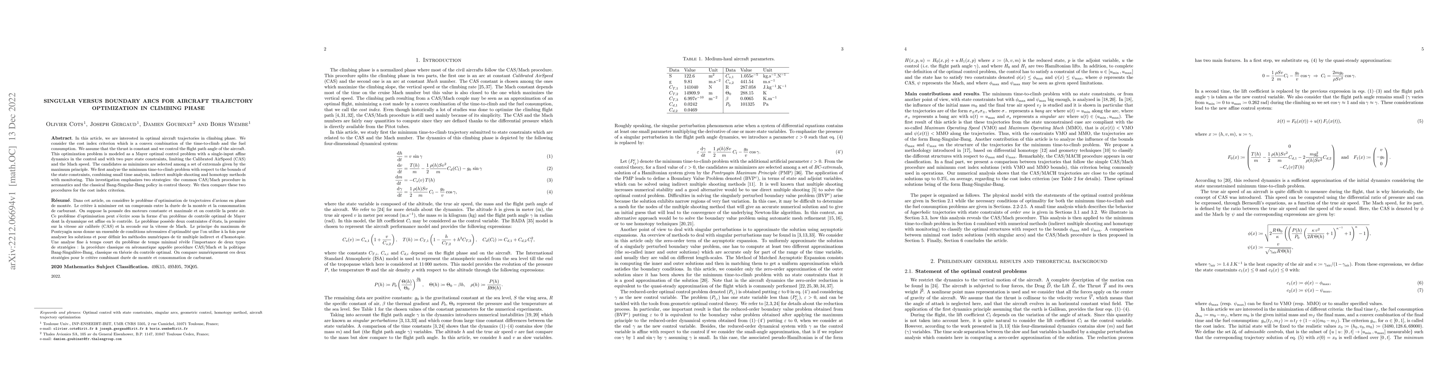 Thumbnail for Singular versus boundary arcs for aircraft trajectory optimization in
  climbing phase