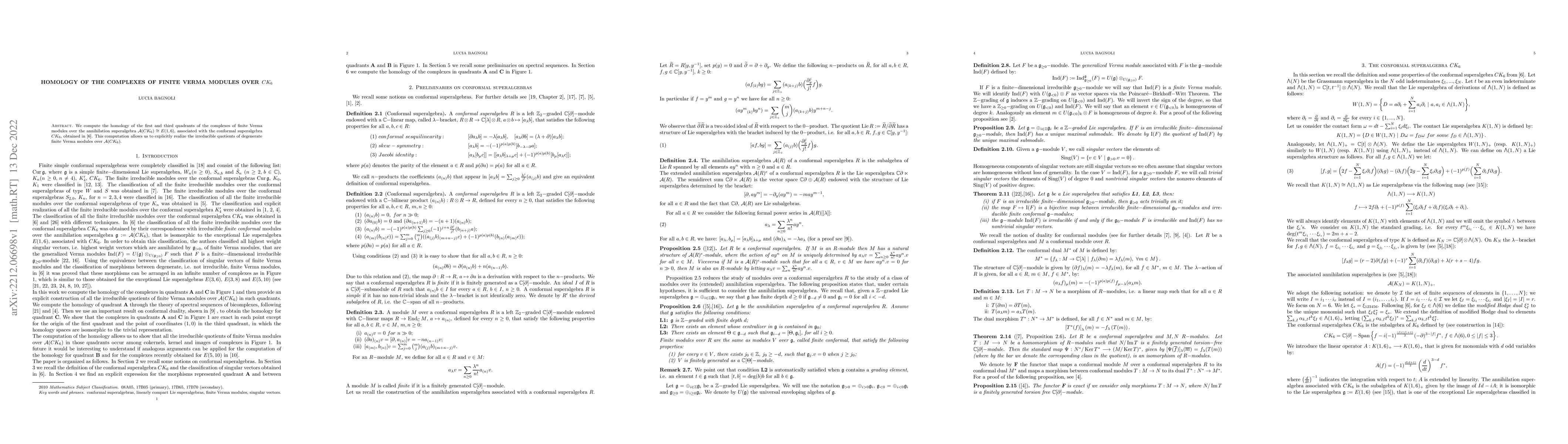 Thumbnail for Homology of the complexes of finite Verma modules over $CK_6$