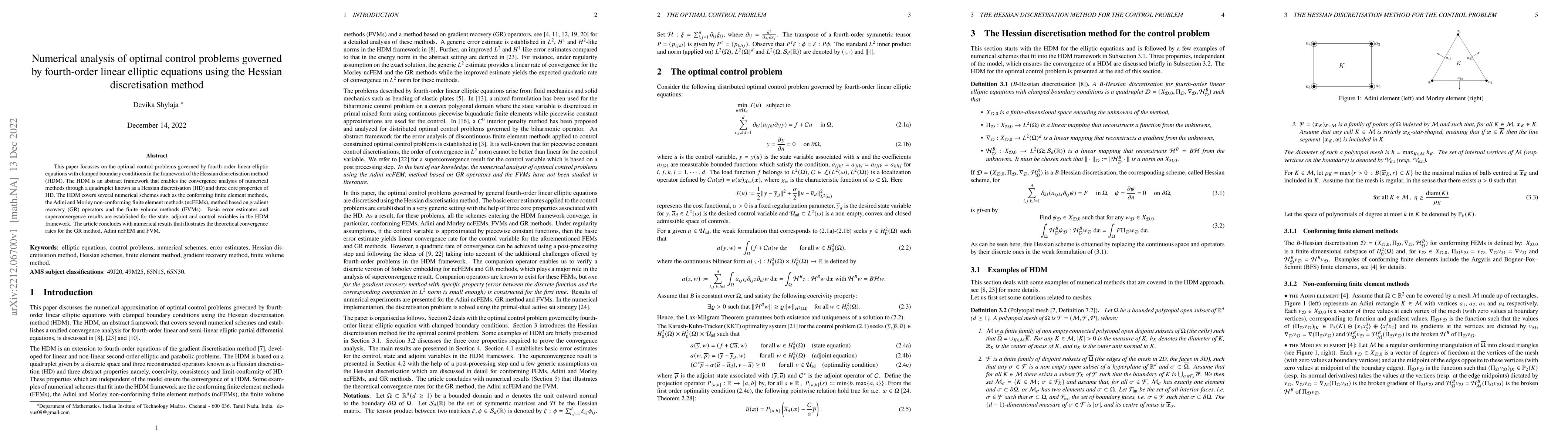 Thumbnail for Numerical analysis of optimal control problems governed by fourth-order
  linear elliptic equations using the Hessian discretisation method