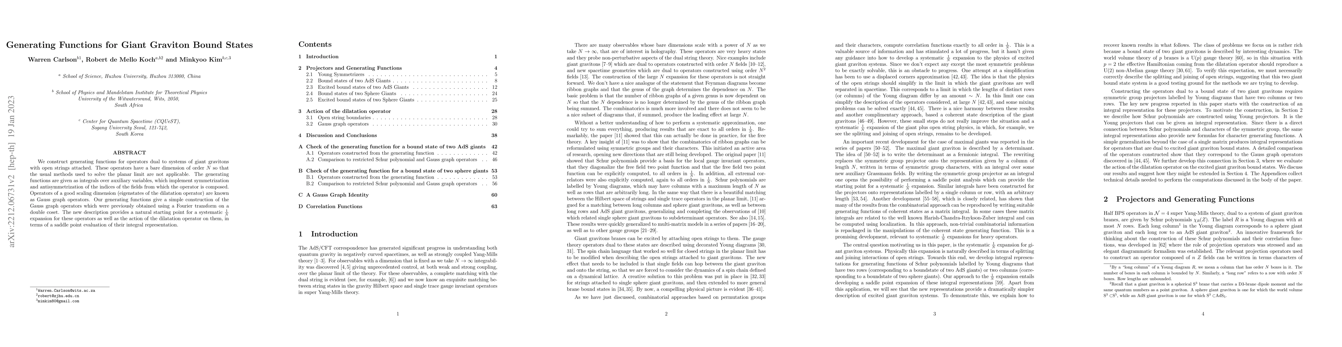 Thumbnail for Generating Functions for Giant Graviton Bound States