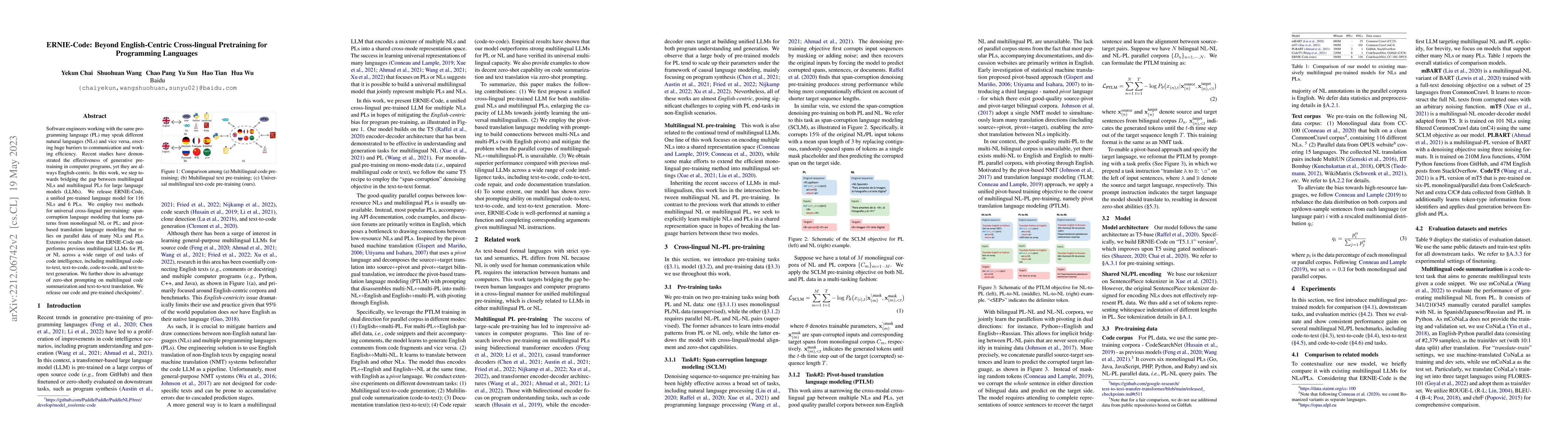 Thumbnail for ERNIE-Code: Beyond English-Centric Cross-lingual Pretraining for
  Programming Languages