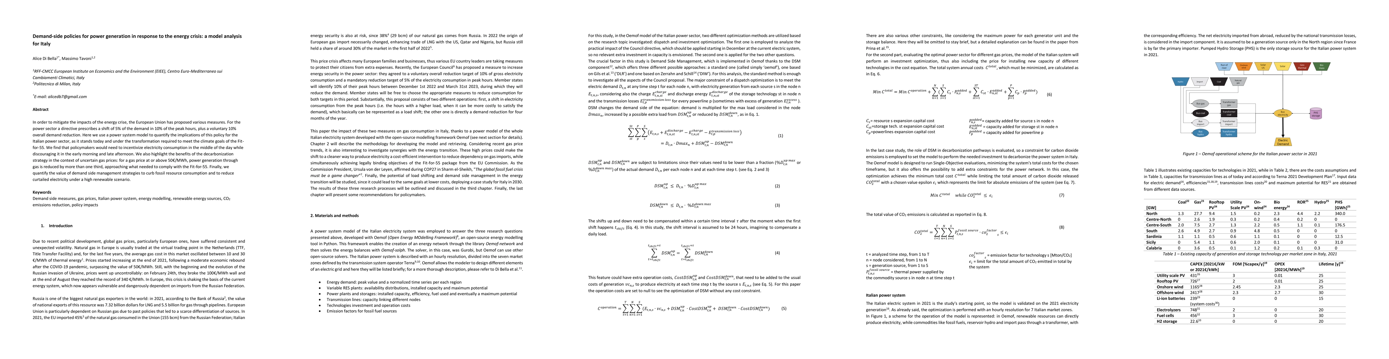 Thumbnail for Demand-side policies for power generation in response to the energy
  crisis: a model analysis for Italy