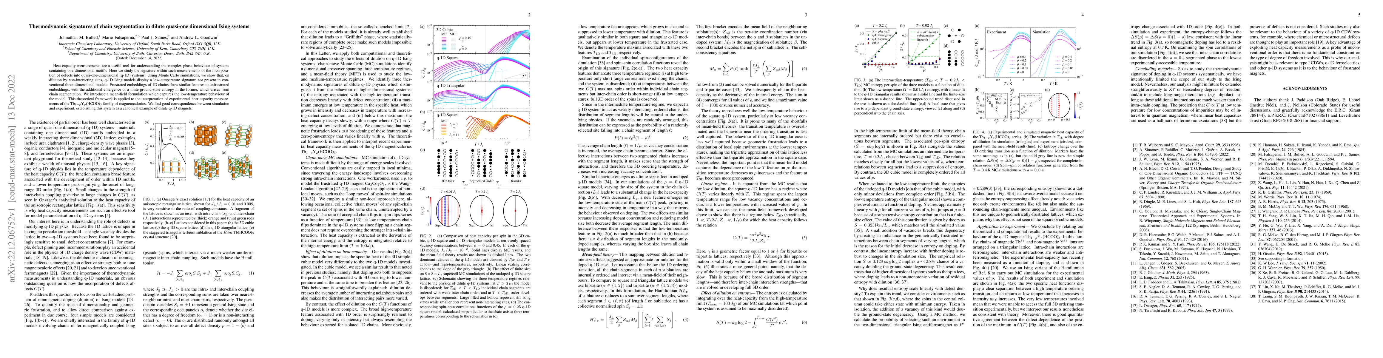 Thumbnail for Thermodynamic signatures of chain segmentation in dilute quasi-one
  dimensional Ising systems
