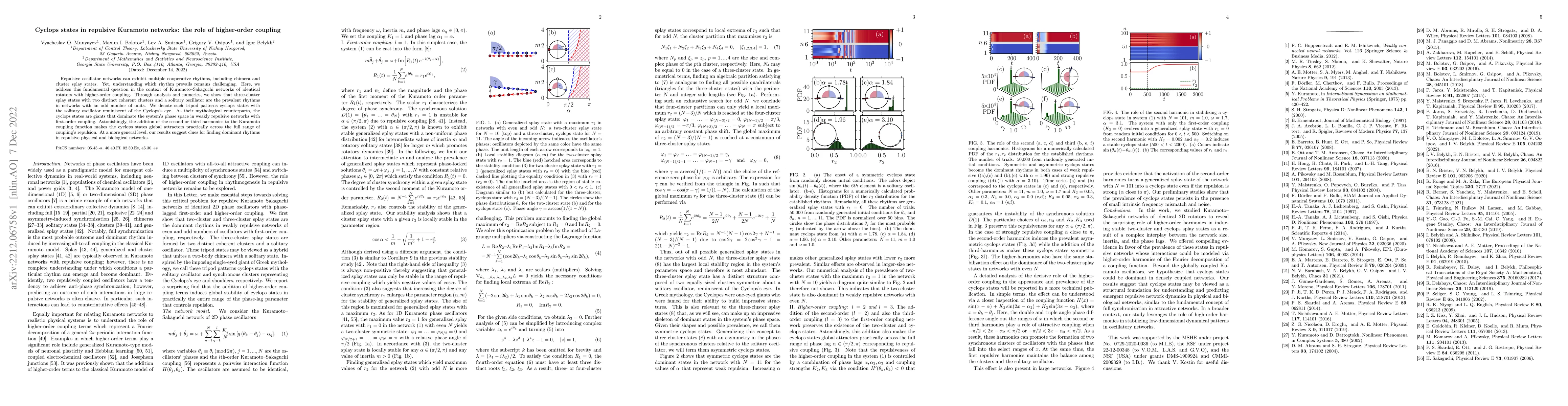 Thumbnail for Cyclops states in repulsive Kuramoto networks: the role of higher-order
  coupling