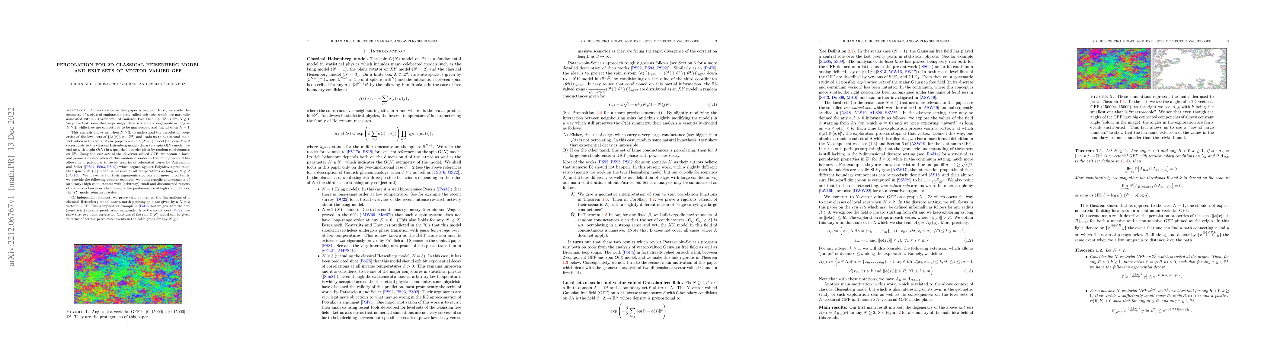 Thumbnail for Percolation for 2D classical Heisenberg model and exit sets of vector
  valued GFF