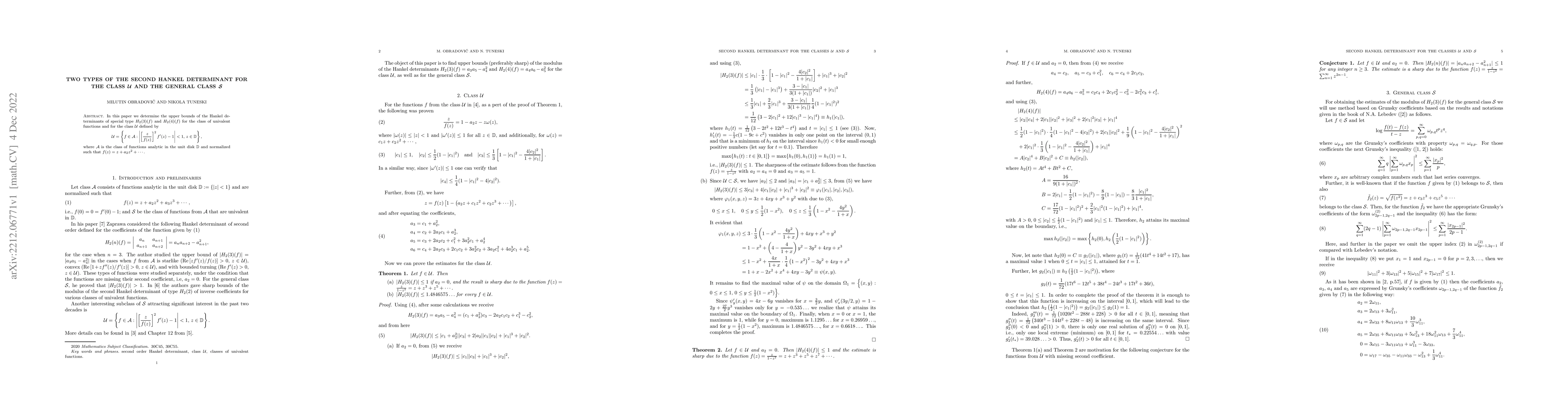 Thumbnail for Two types of the second Hankel determinant for the class $\mathcal{U}$
  and the general class $\mathcal{S}$