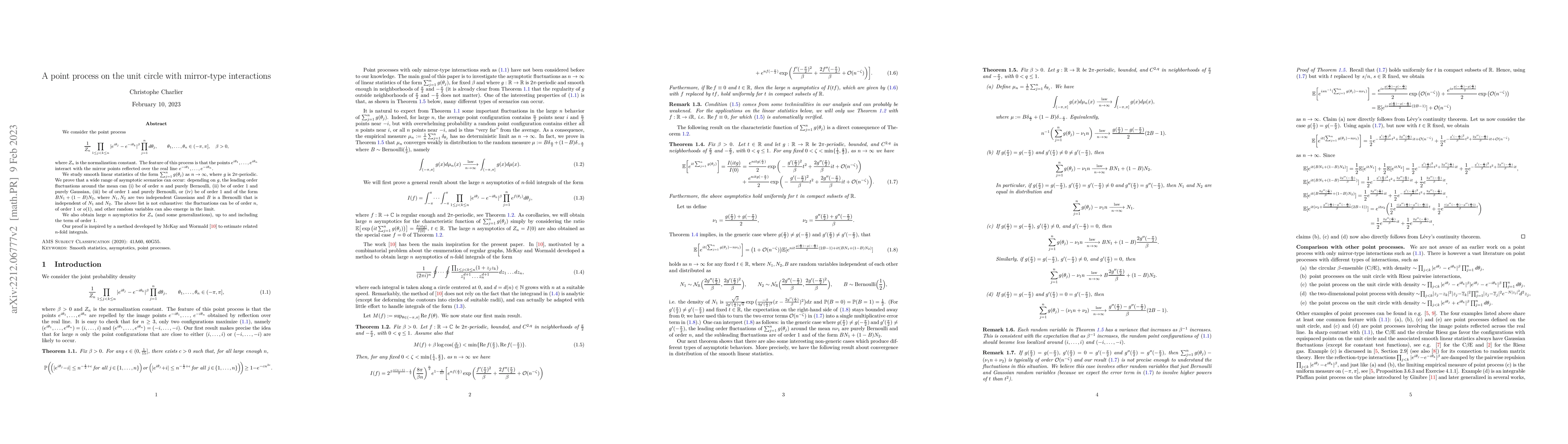 Thumbnail for A point process on the unit circle with mirror-type interactions