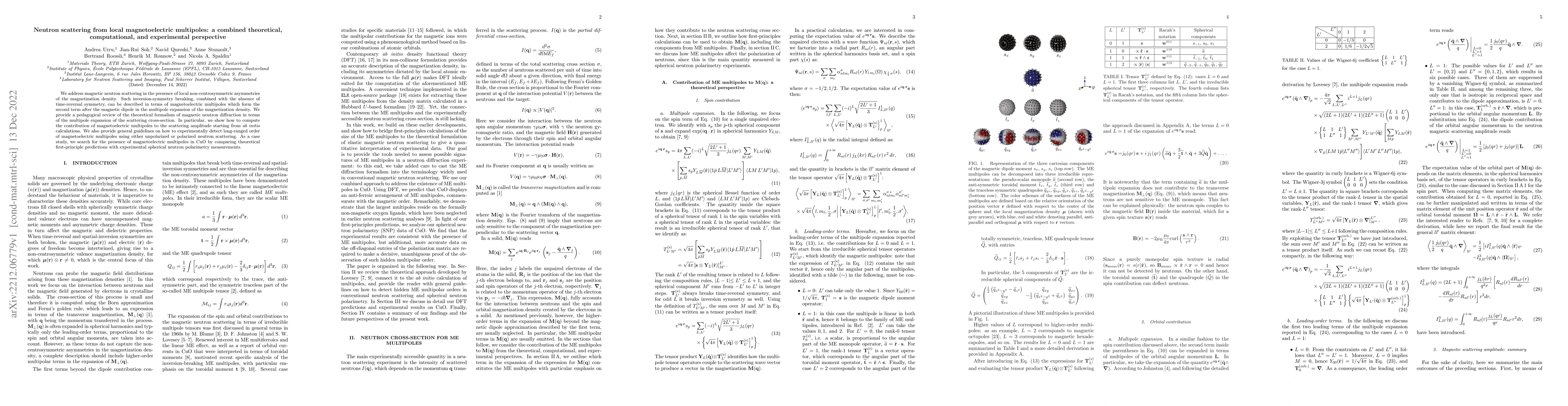 Thumbnail for Neutron scattering from local magnetoelectric multipoles: a combined
  theoretical, computational, and experimental perspective