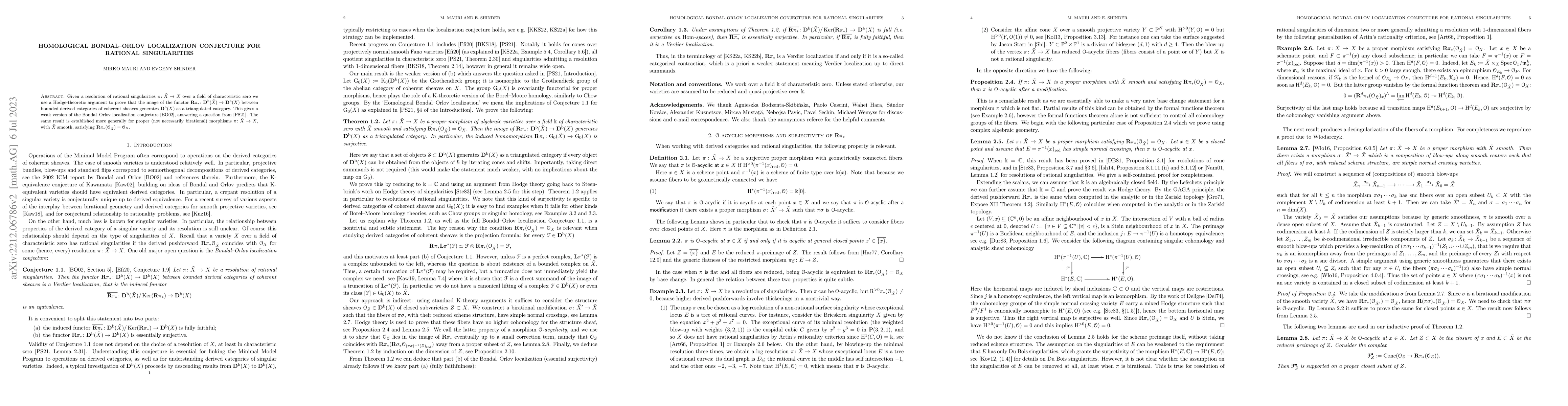 Thumbnail for Homological Bondal-Orlov localization conjecture for rational
  singularities