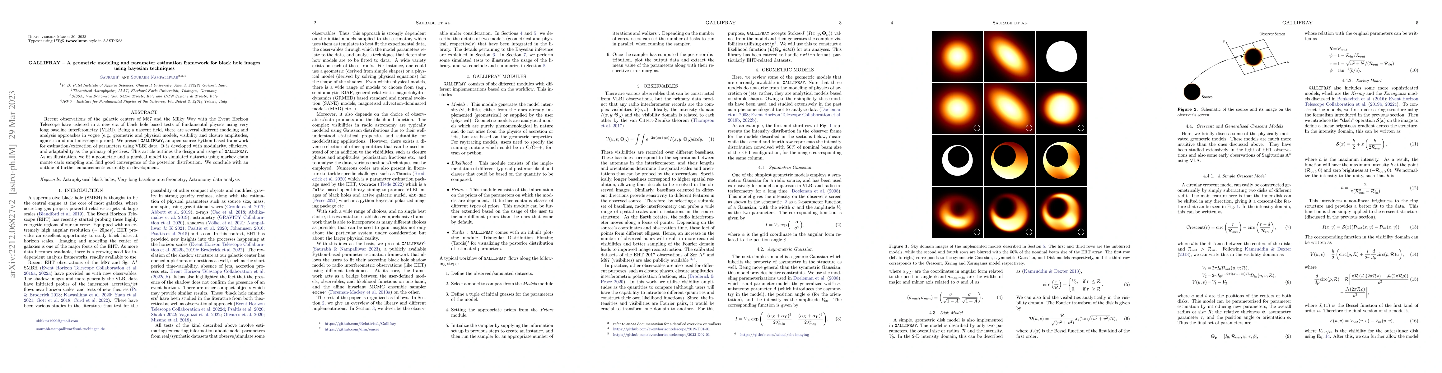 Thumbnail for GALLIFRAY -- A geometric modeling and parameter estimation framework for
  black hole images using bayesian techniques