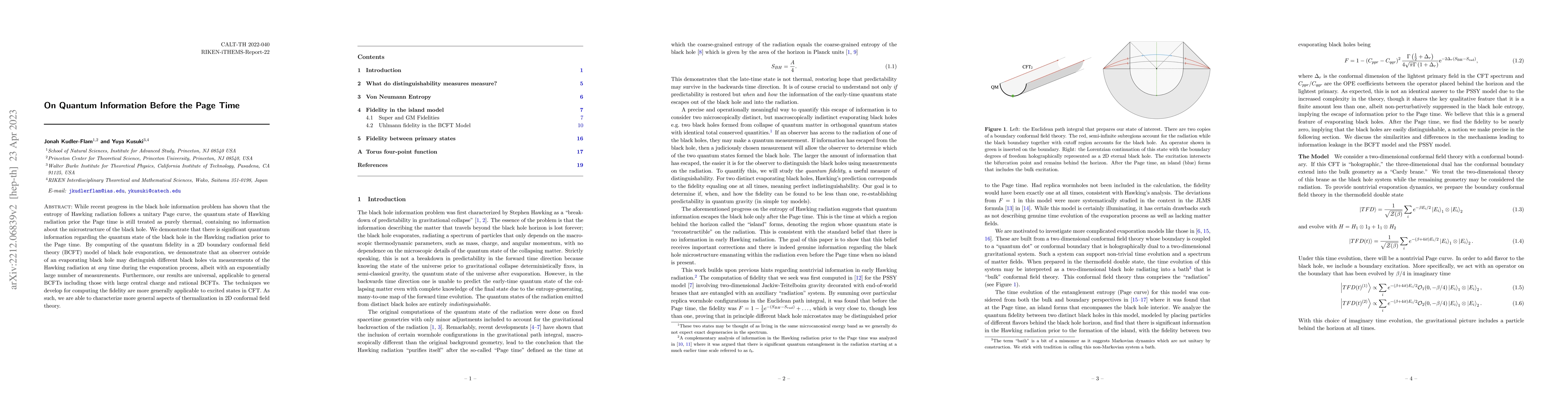 Thumbnail for On Quantum Information Before the Page Time