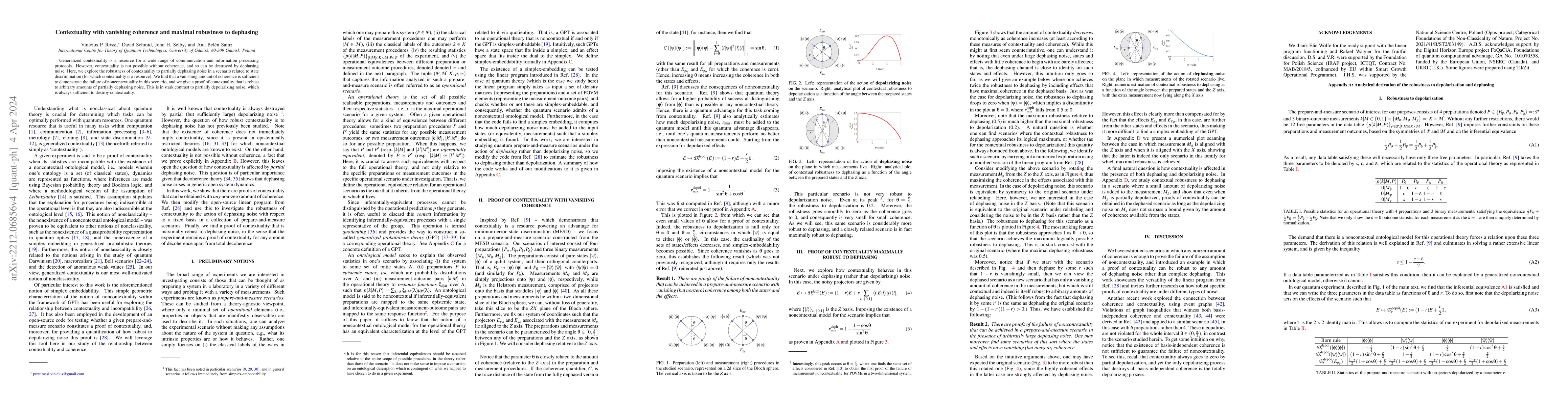 Thumbnail for Contextuality with vanishing coherence and maximal robustness to
  dephasing