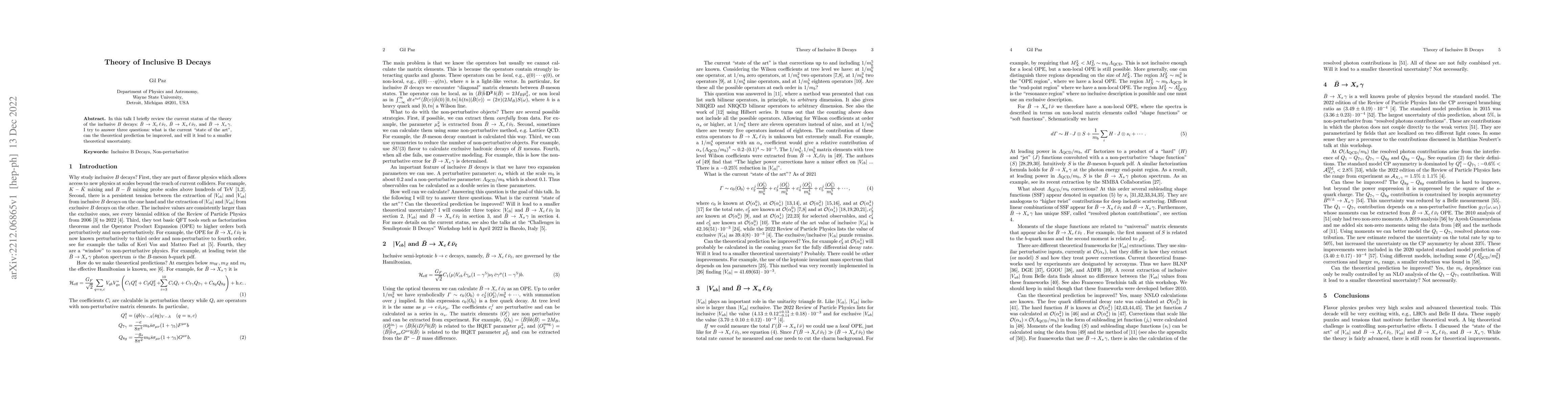Thumbnail for Theory of Inclusive B Decays