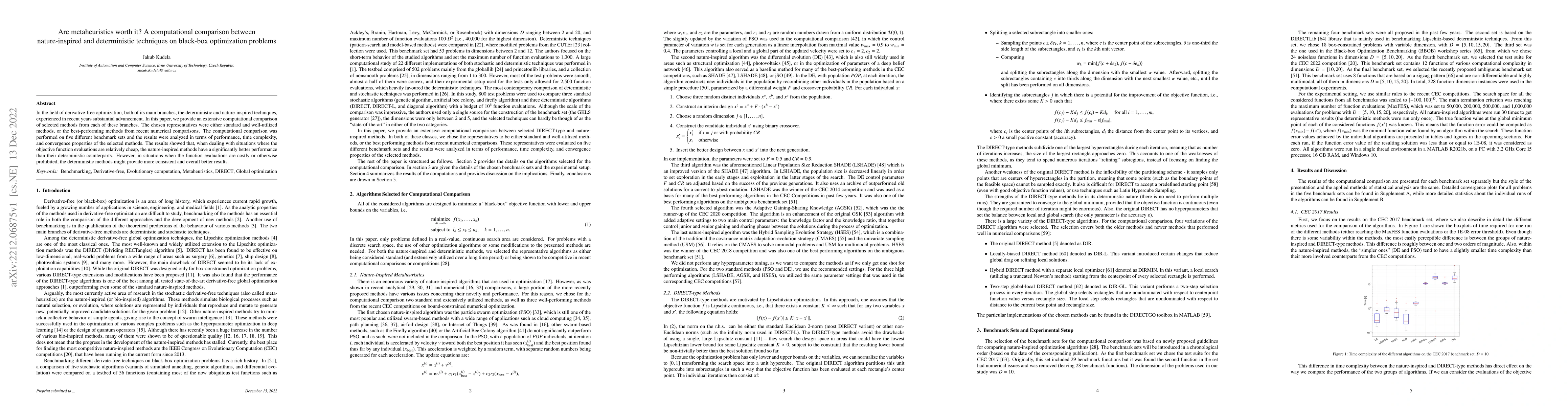 Thumbnail for Are metaheuristics worth it? A computational comparison between
  nature-inspired and deterministic techniques on black-box optimization
  problems