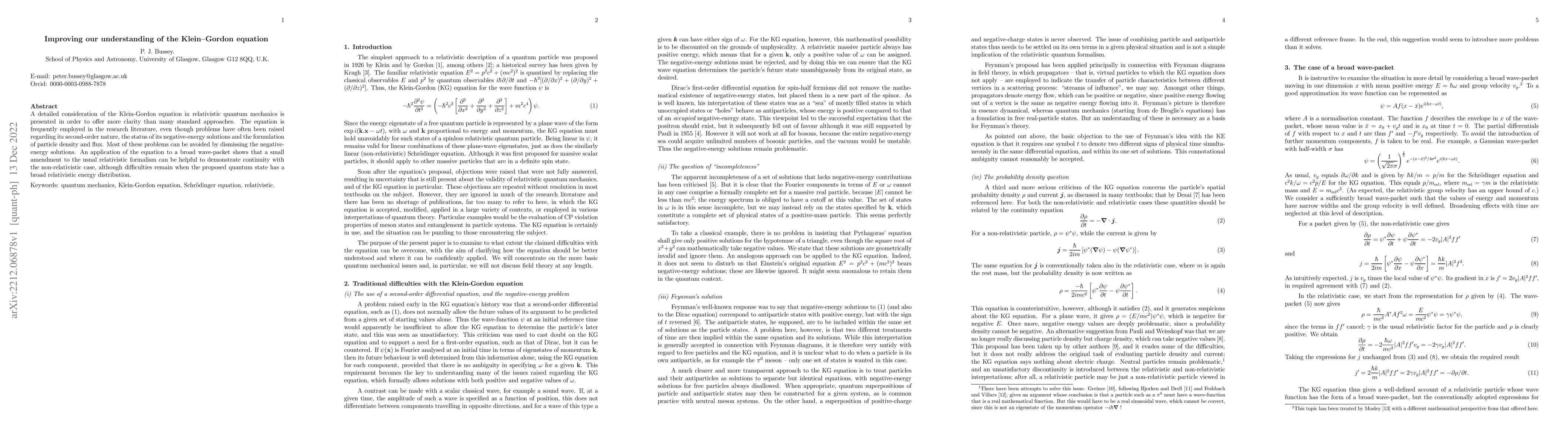 Thumbnail for Improving our understanding of the Klein-Gordon equation