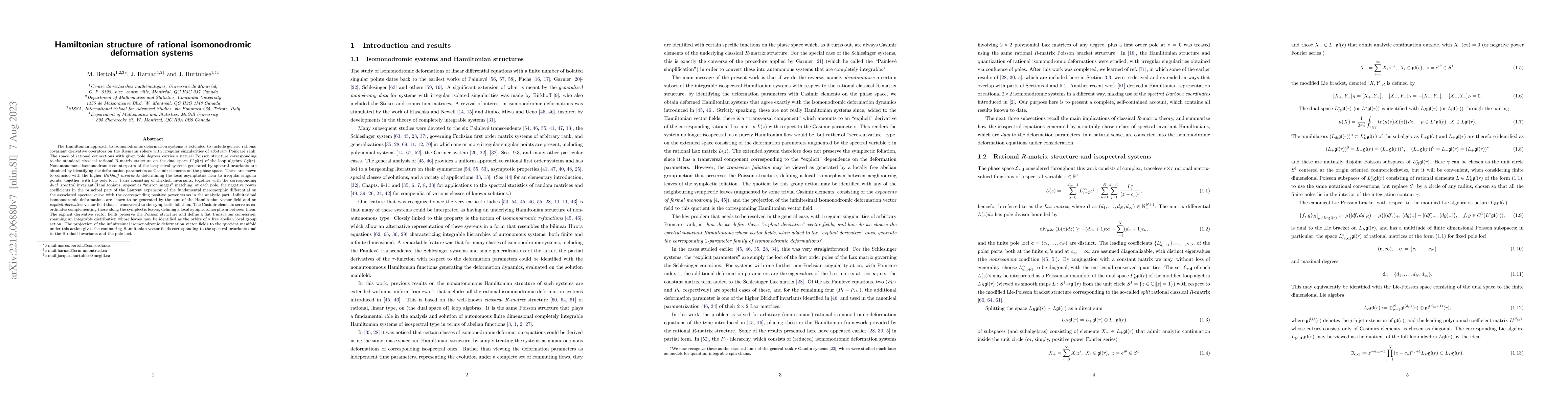 Thumbnail for Hamiltonian structure of rational isomonodromic deformation systems