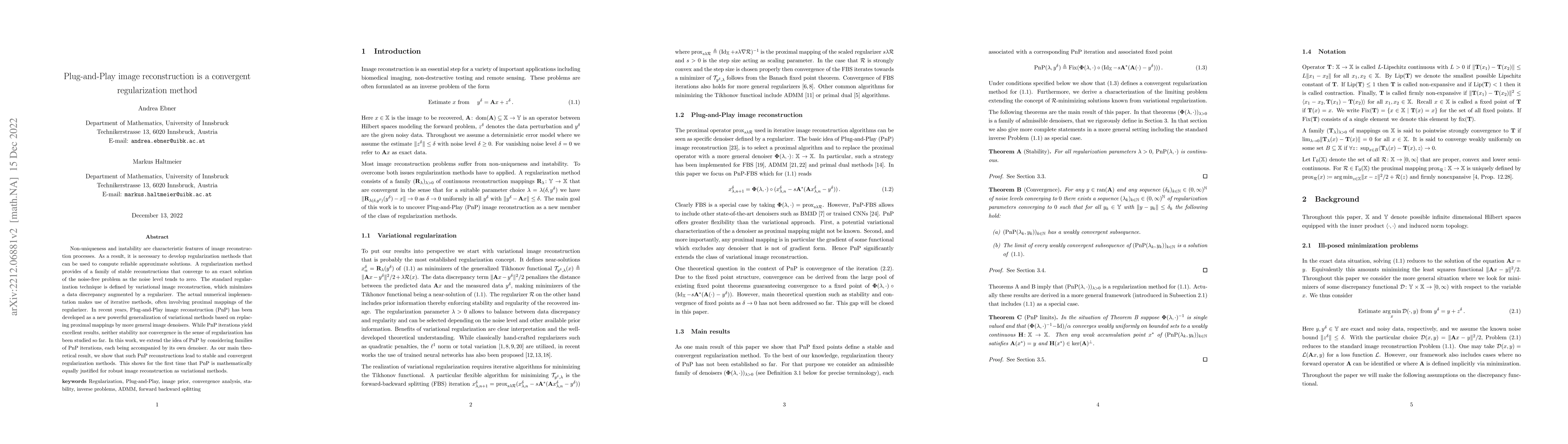 Thumbnail for Plug-and-Play image reconstruction is a convergent regularization method