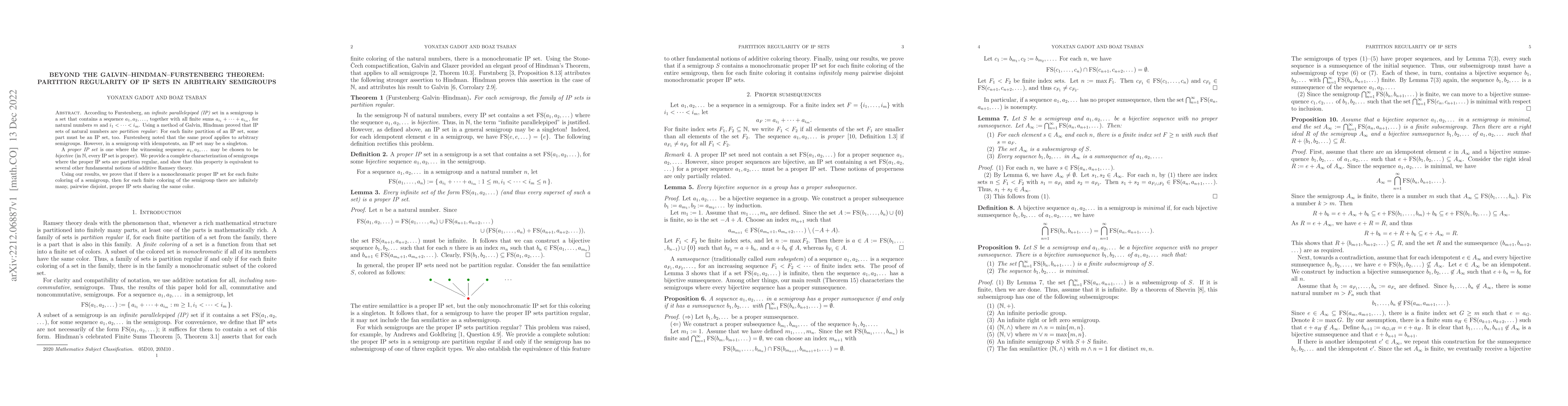 Thumbnail for Beyond the Galvin--Hindman--Furstenberg Theorem:\\ Partition regularity
  of IP sets in arbitrary semigroups