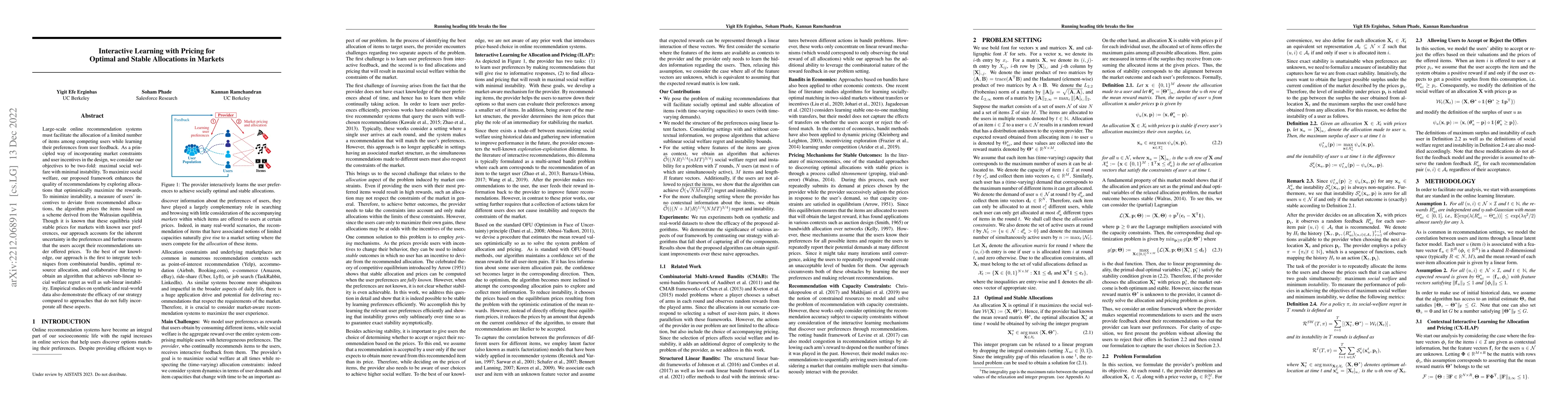 Thumbnail for Interactive Learning with Pricing for Optimal and Stable Allocations in
  Markets