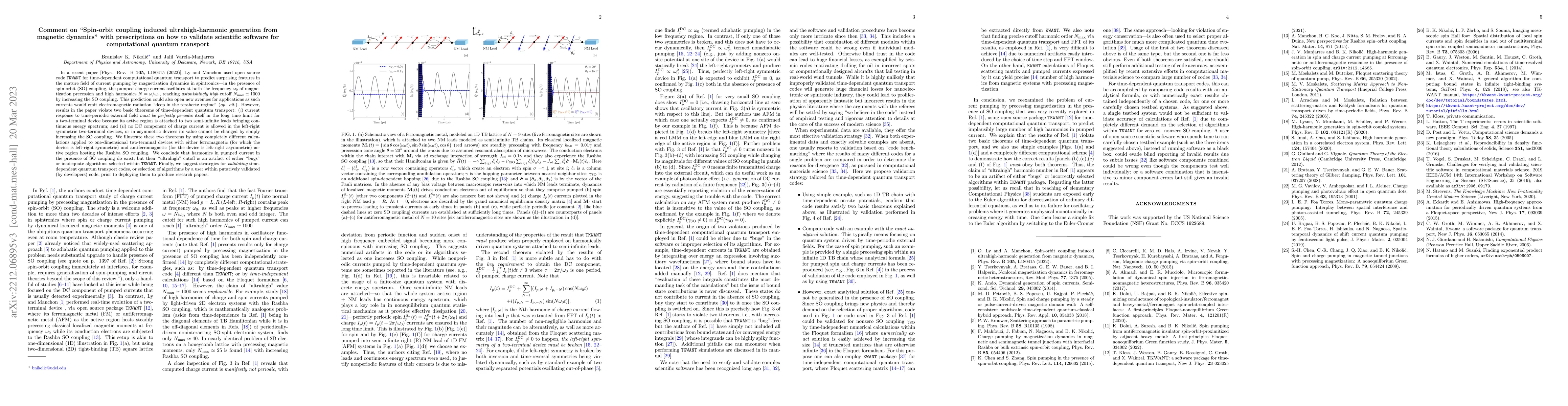 Thumbnail for Comment on "Spin-orbit coupling induced ultrahigh-harmonic generation
  from magnetic dynamics" with prescriptions on how to validate scientific
  software for computational quantum transport