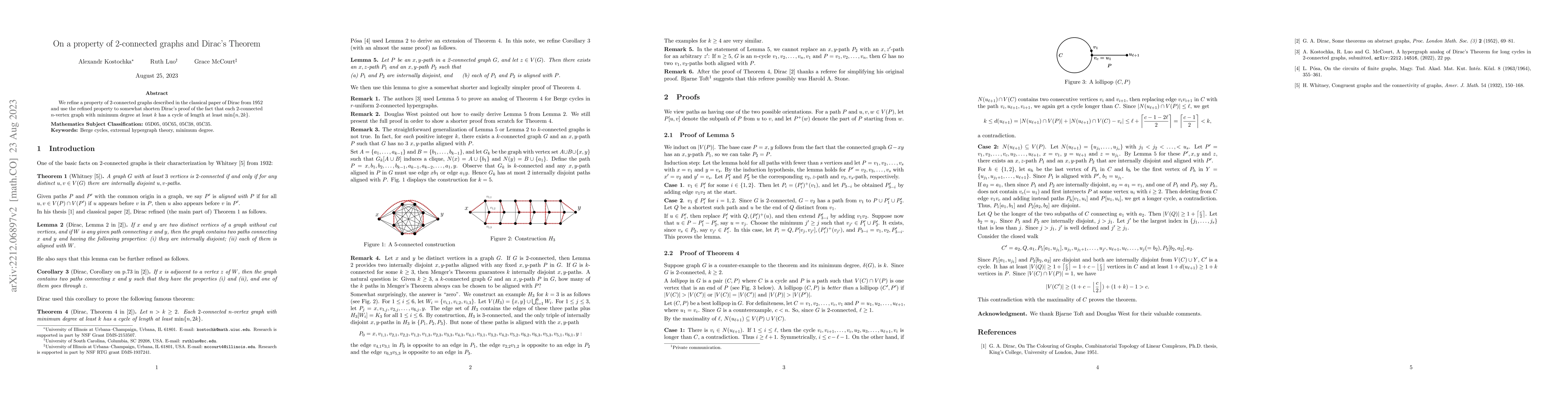 Thumbnail for On a property of $2$-connected graphs and Dirac's Theorem