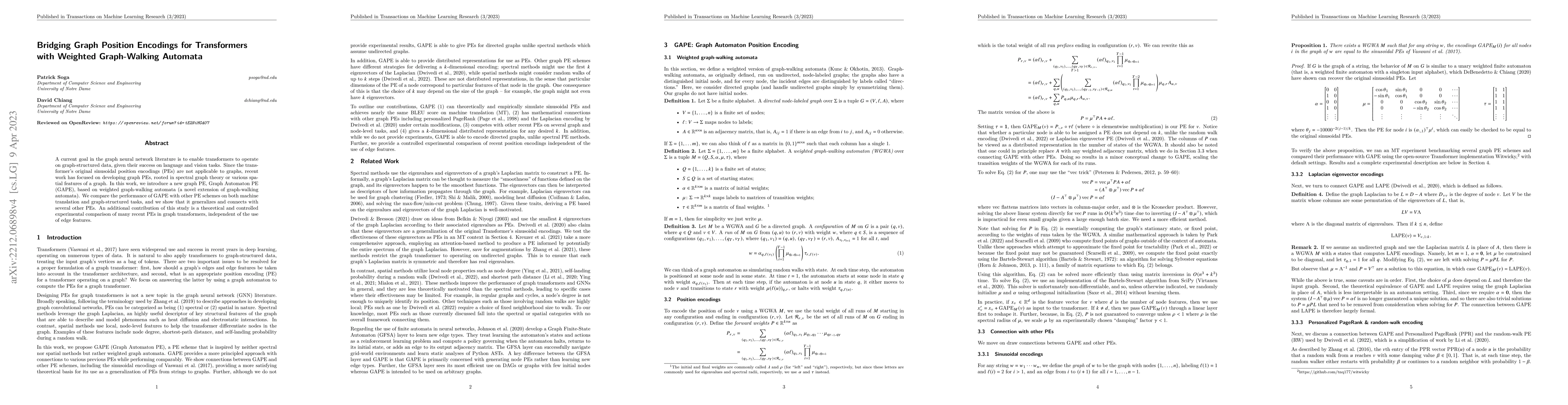 Thumbnail for Bridging Graph Position Encodings for Transformers with Weighted
  Graph-Walking Automata