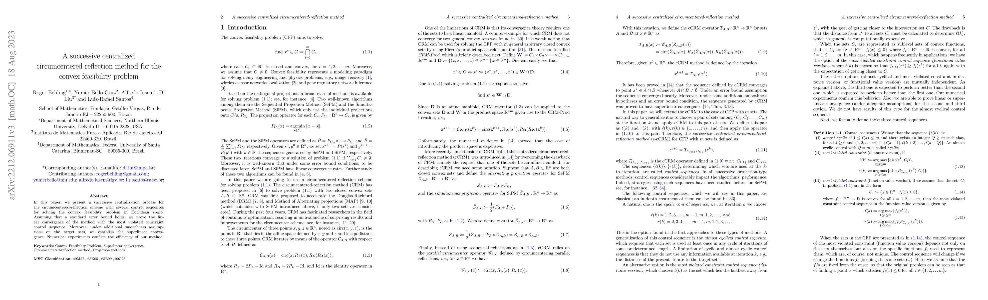 Thumbnail for A successive centralized circumcenter reflection method for the convex
  feasibility problem