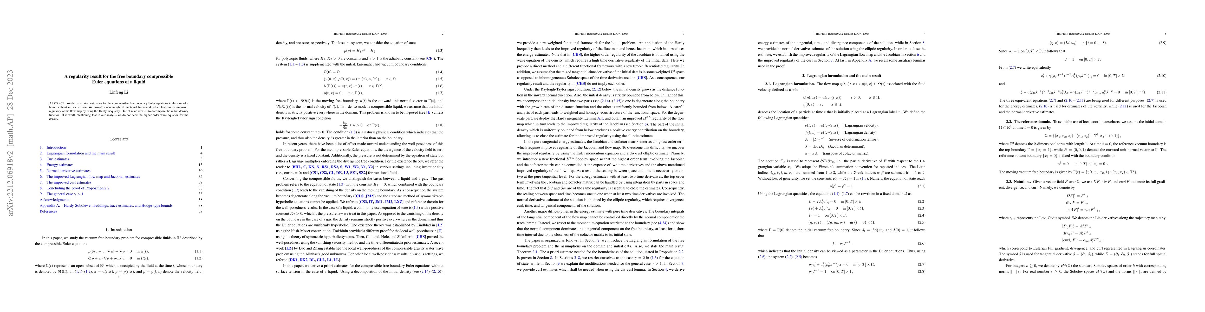 Thumbnail for A regularity result for the free boundary compressible Euler equations
  of a liquid