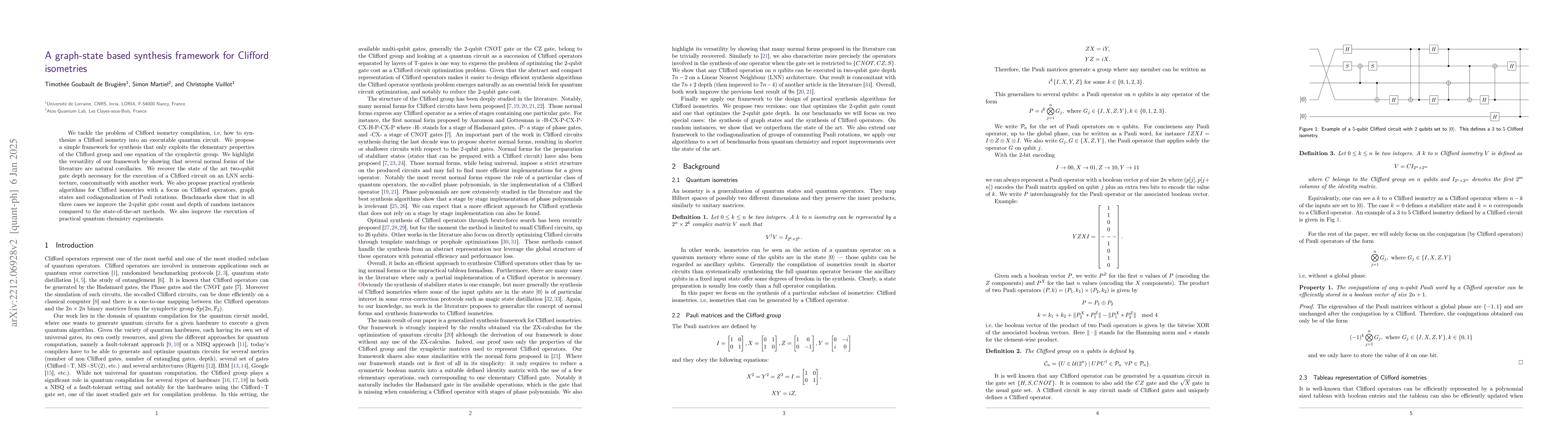 Thumbnail for A graph-state based synthesis framework for Clifford isometries