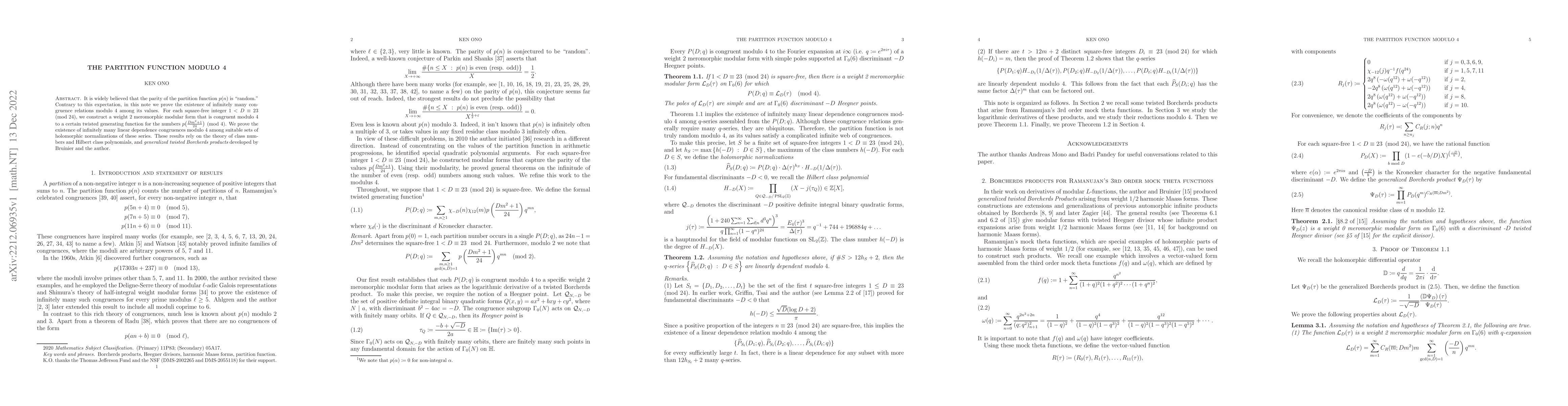Thumbnail for The partition function modulo 4