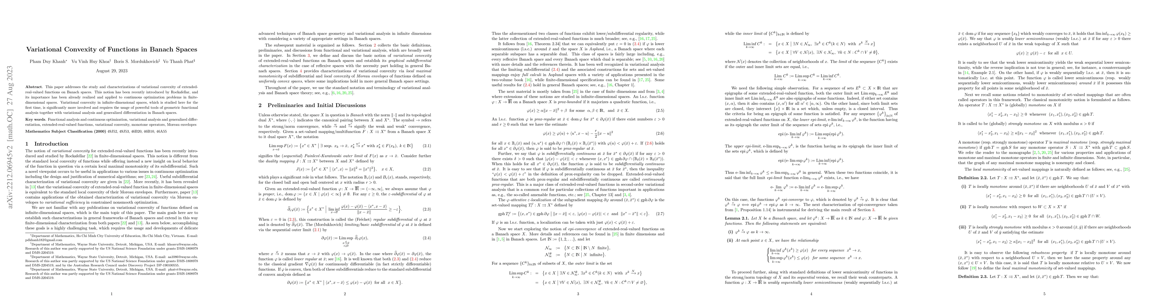 Thumbnail for Variational Convexity of Functions in Banach Spaces