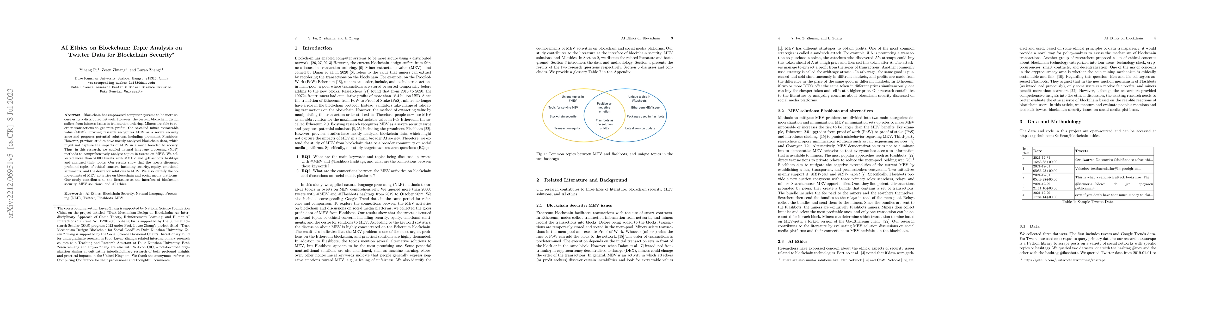 Thumbnail for AI Ethics on Blockchain: Topic Analysis on Twitter Data for Blockchain
  Security