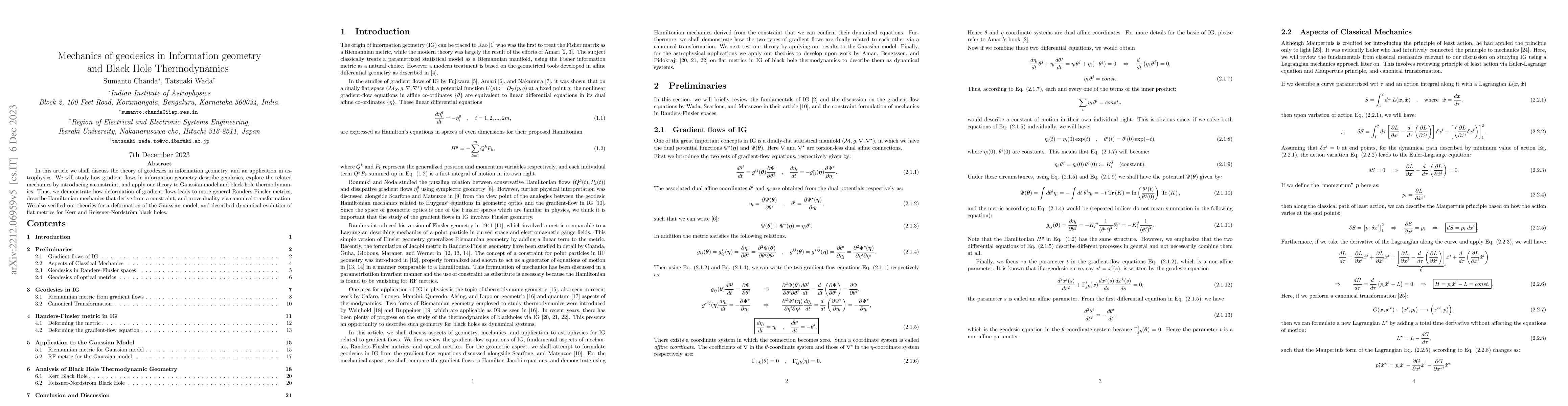 Thumbnail for Mechanics of geodesics in Information geometry and Black Hole
  Thermodynamics