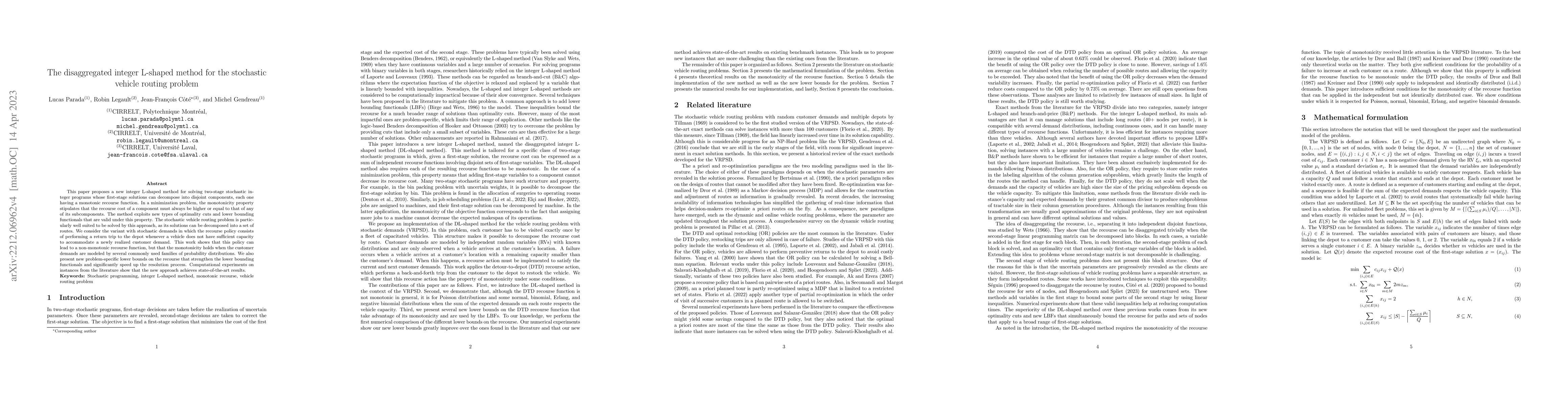 Thumbnail for The disaggregated integer L-shaped method for the stochastic vehicle
  routing problem