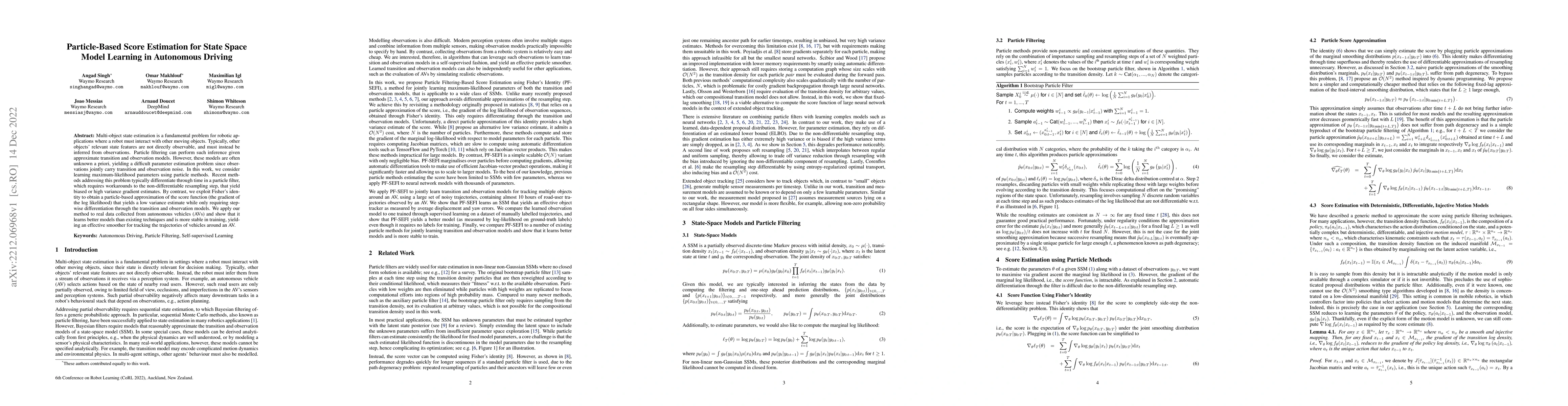 Thumbnail for Particle-Based Score Estimation for State Space Model Learning in
  Autonomous Driving