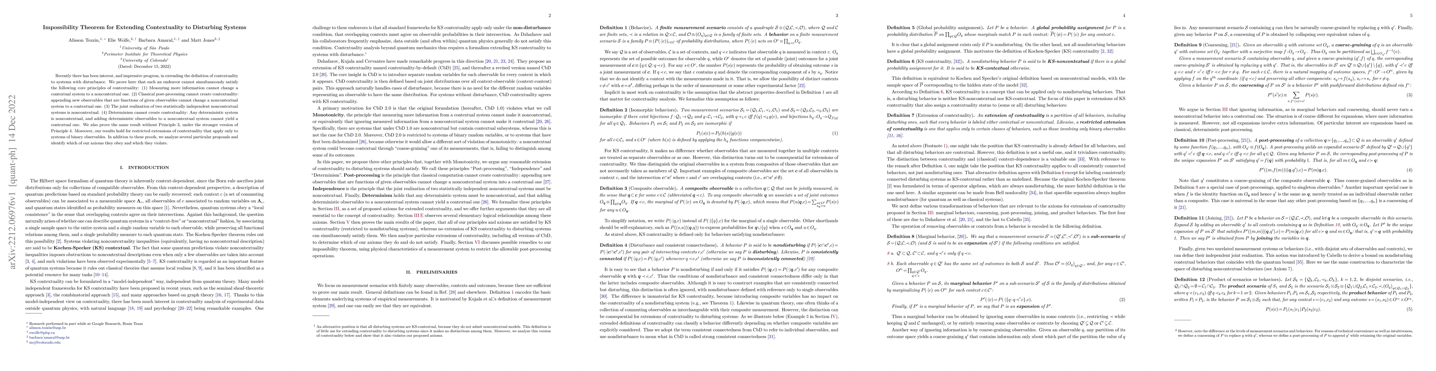 Thumbnail for Impossibility Theorem for Extending Contextuality to Disturbing Systems
