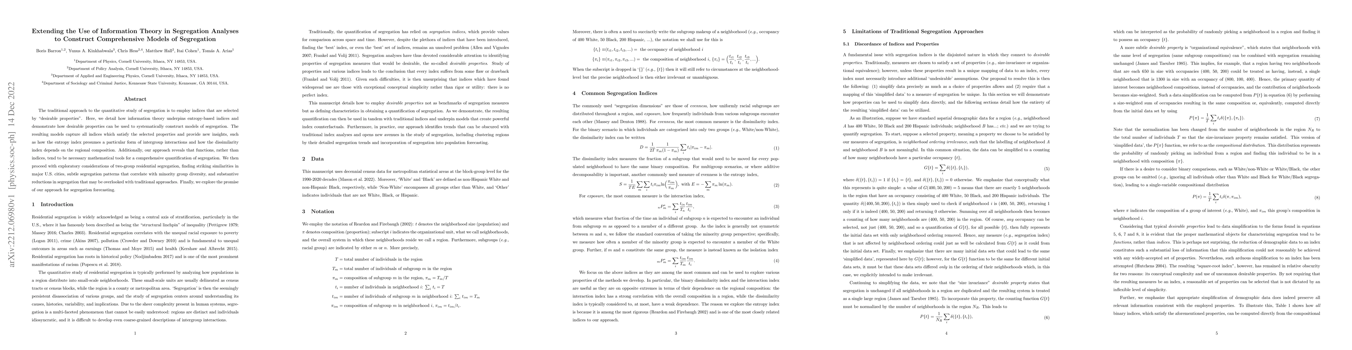 Thumbnail for Extending the Use of Information Theory in Segregation Analyses to
  Construct Comprehensive Models of Segregation