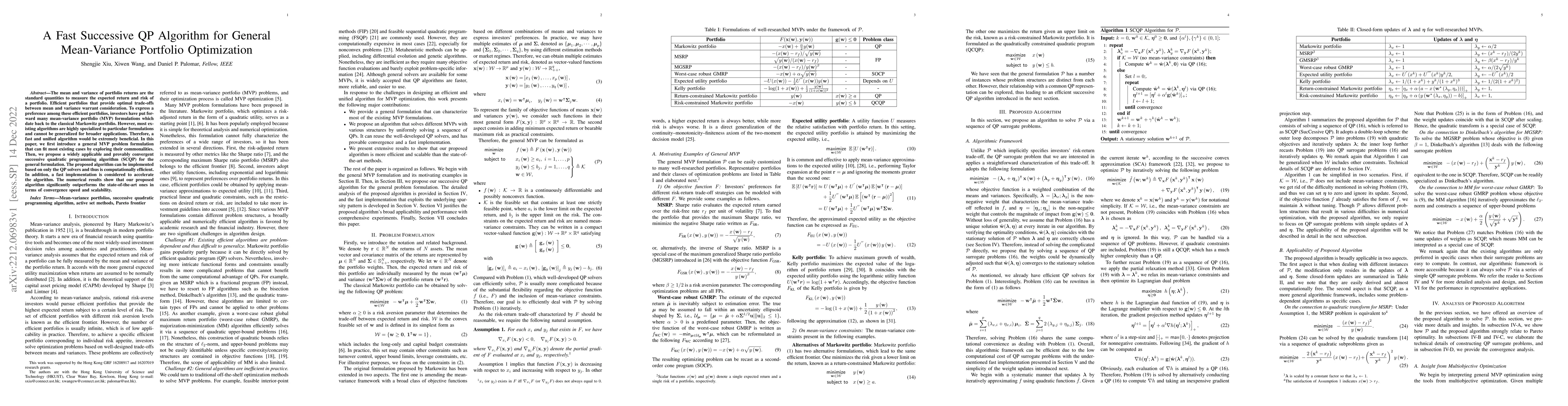 Thumbnail for A Fast Successive QP Algorithm for General Mean-Variance Portfolio
  Optimization