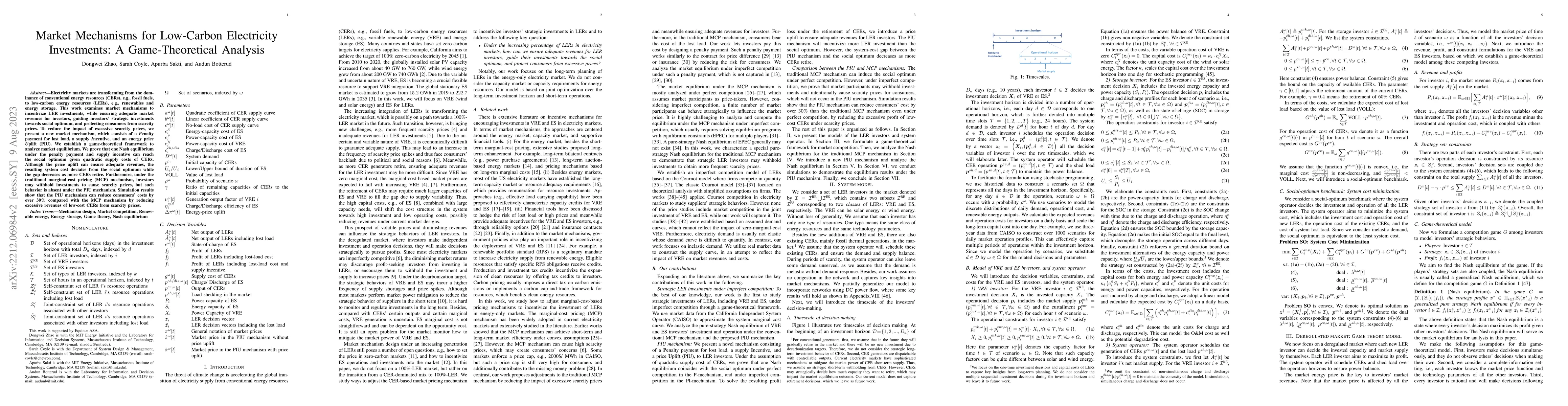 Thumbnail for Market Mechanisms for Low-Carbon Electricity Investments: A
  Game-Theoretical Analysis
