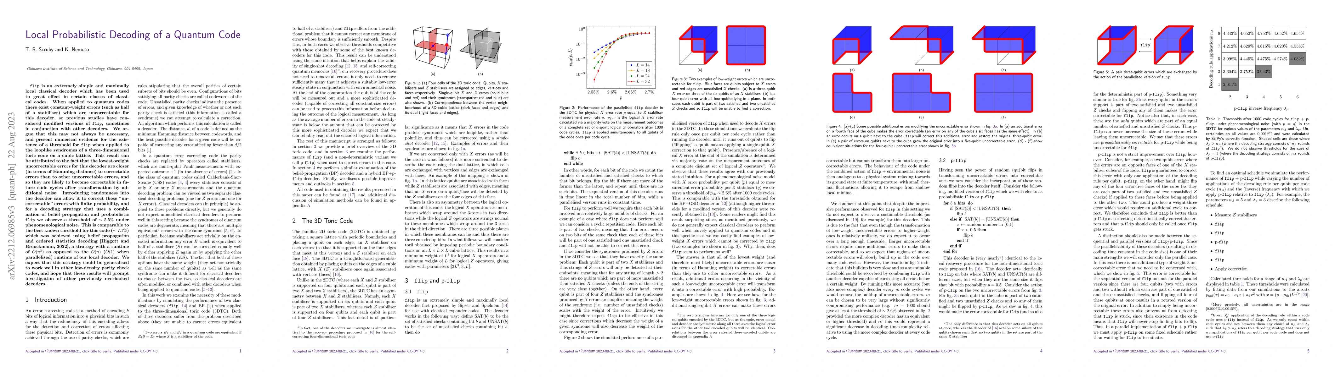Thumbnail for Local Probabilistic Decoding of a Quantum Code